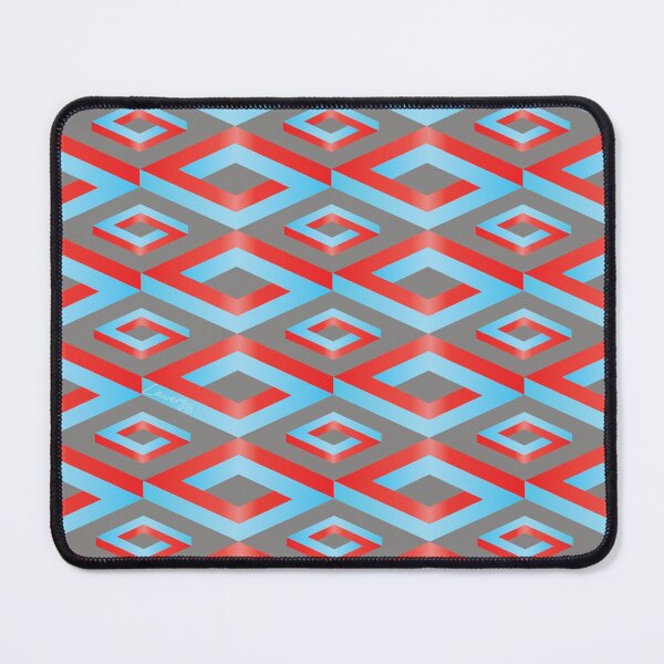 Item preview, PENROSE CUBE V1 Loop Pattern - RED and LIGHT BLUE on GRAY Background (v1 REDLIGHTBLUE on GRAY) © designed and sold by DesignsByLawerg.