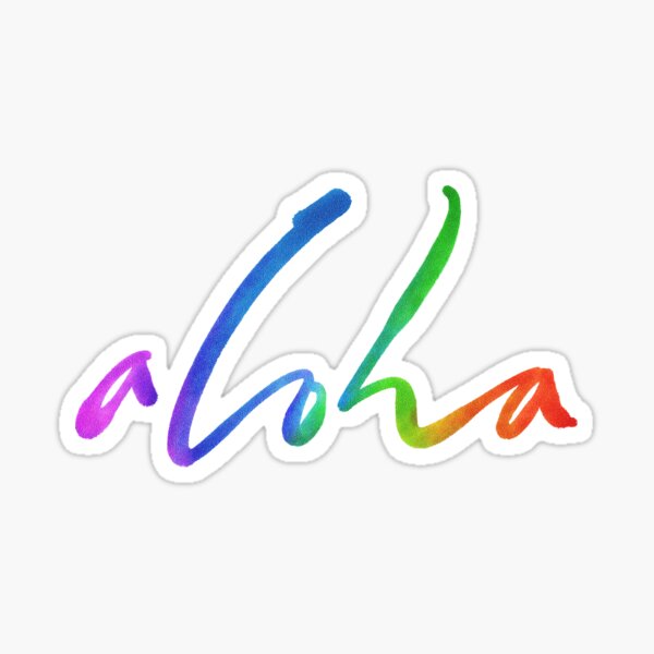Aloha - Tropical Lettering - Sails and Waves Calligraphy on White - Hawaii Hawai'i Sticker