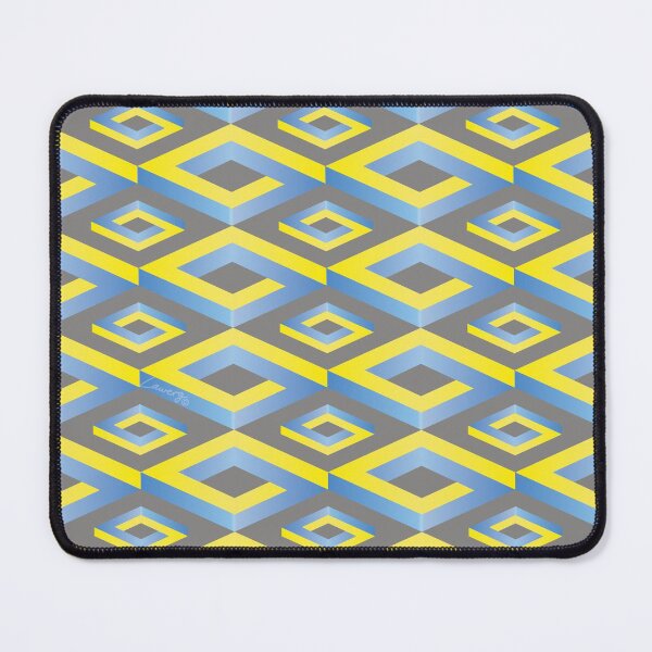 Item preview, PENROSE CUBE V1 Loop Pattern - YELLOW and BLUE on GRAY Background (v1 YELLOWBLUE on GRAY) © designed and sold by DesignsByLawerg.