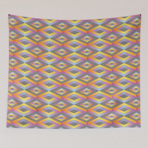 Item preview, PENROSE CUBE V1 Loop Pattern - MULTI-COLOURED #2 on GRAY Background (v1 MC#2 on GRAY) © designed and sold by DesignsByLawerg.