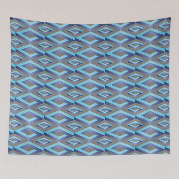 Item preview, PENROSE CUBE V1 Loop PatterN - TEAL and NAVY on GRAY Background (v1 TEALNAVY on GRAY) © designed and sold by DesignsByLawerg.