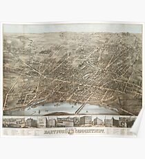 Vintage Pictorial Map of Hartford CT (1877) Poster