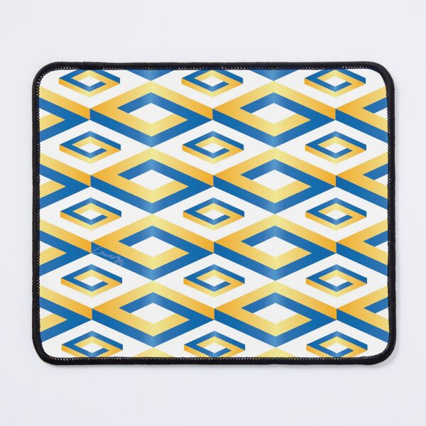 Item preview, PENROSE CUBE V1 Loop Pattern - GOLD and BLUE on WHITE Background (v1 GOLDBLUE on WHITE) © designed and sold by DesignsByLawerg.