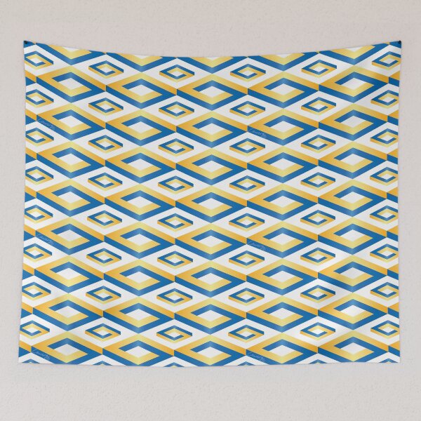 Item preview, PENROSE CUBE V1 Loop Pattern - GOLD and BLUE on WHITE Background (v1 GOLDBLUE on WHITE) © designed and sold by DesignsByLawerg.