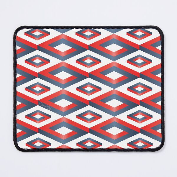 Item preview, PENROSE CUBE V1 Loop Pattern - RED and GRAY/BLUE on WHITE Background (v1 REDGRAYBLUE on WHITE) © designed and sold by DesignsByLawerg.