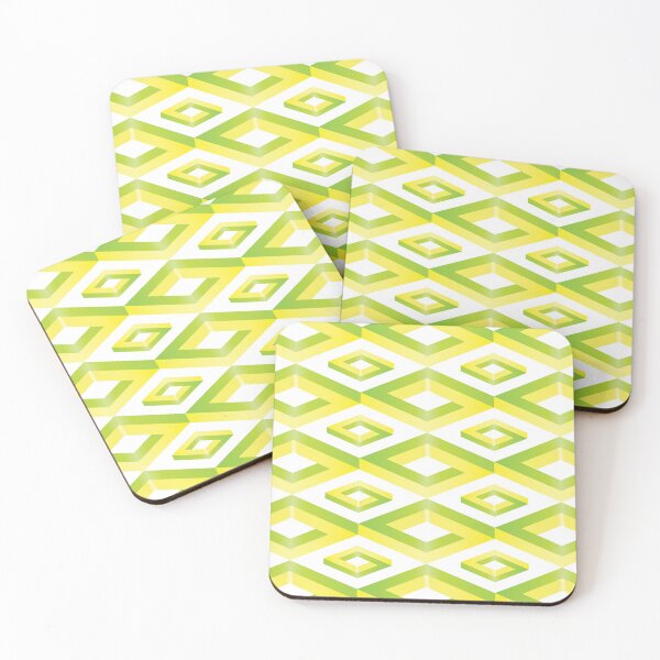 Item preview, PENROSE CUBE V1 Loop Pattern - YELLOW and GREEN on WHITE Background (v1 YELLOWGREEN on WHITE) © designed and sold by DesignsByLawerg.