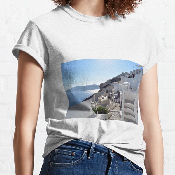 Beautiful white houses in Santorini, Greece Classic T-Shirt