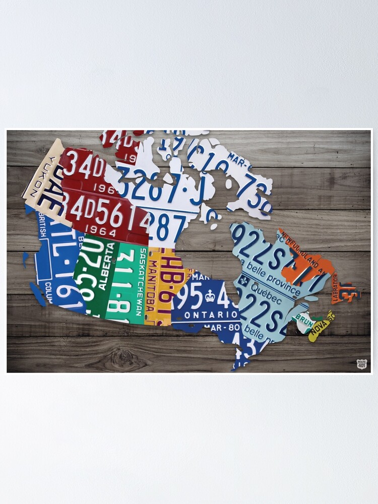 "Map of Canada Vintage License Plate Art Grey Stain" Poster for Sale
