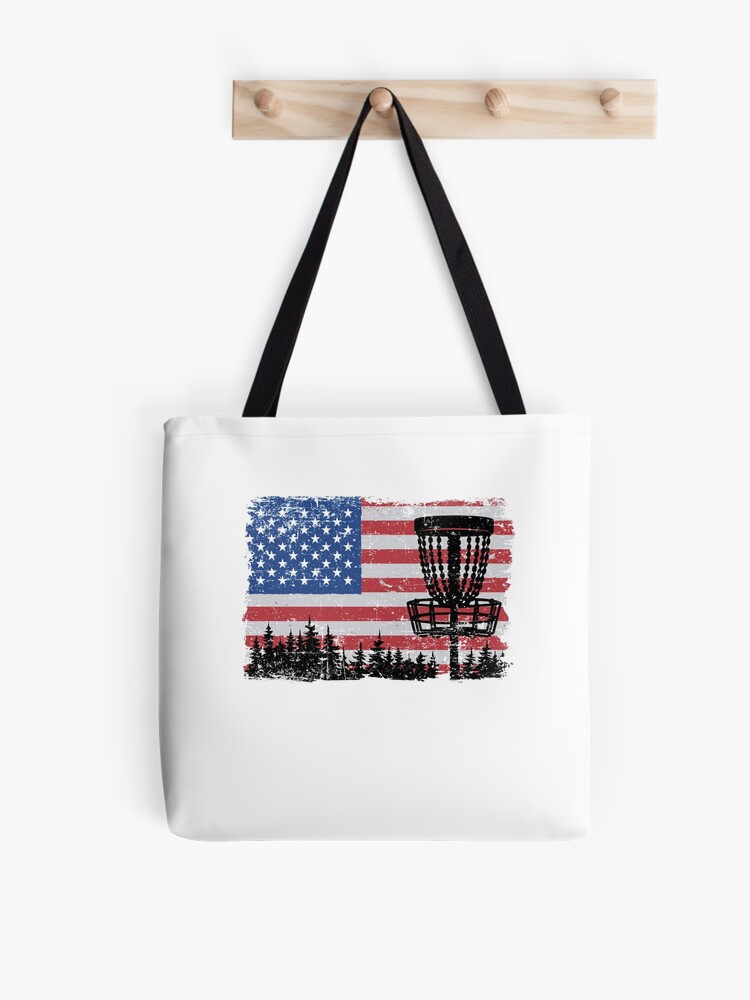 "American Flag Disc Golf 4th Of July Vintage Funny Disc Golf" Tote Bag