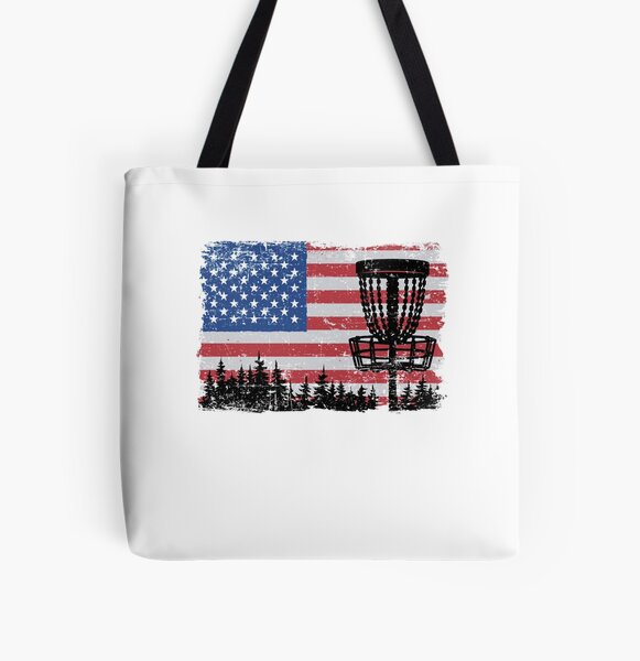 "American Flag Disc Golf 4th Of July Vintage Funny Disc Golf" Tote Bag