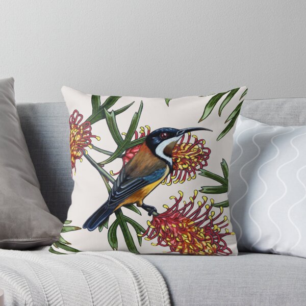 Eastern Spinebill in Grevillea #2 by Australian artist Laural Retz Throw Pillow