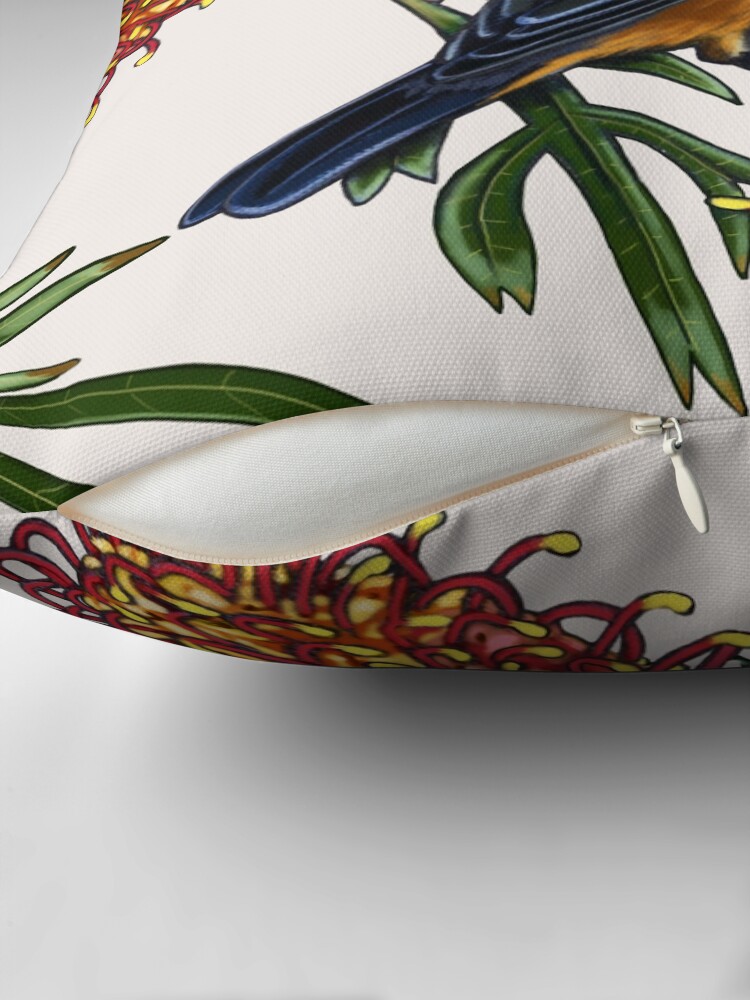 Thumbnail 2 of 4, Pillow, Eastern Spinebill in Grevillea #2 by Australian artist Laural Retz designed and sold by lauralretz.