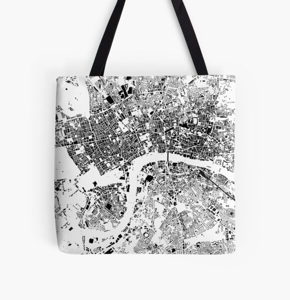 London Map Schwarzplan Only Buildings Urban Plan All Over Print Tote Bag