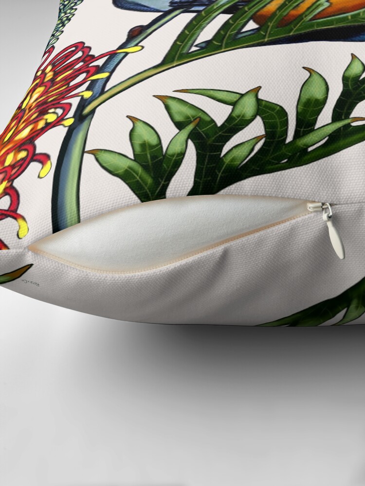 Thumbnail 2 of 4, Pillow, Eastern Spinebill in Grevillea #1 by Australian artist Laural Retz designed and sold by lauralretz.