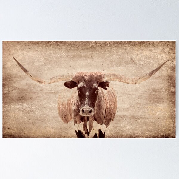 Item preview, Big Western Longhorn with Old Fashion Photography texture  16 x 9  designed and sold by Alchymie.
