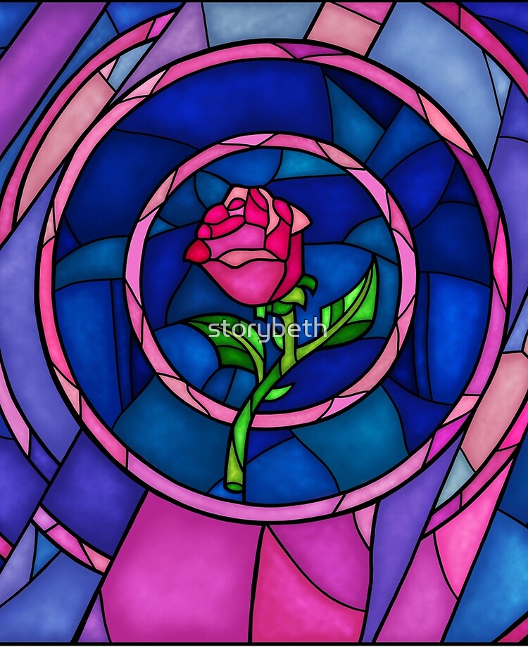 beauty and the beast stained glass window rose