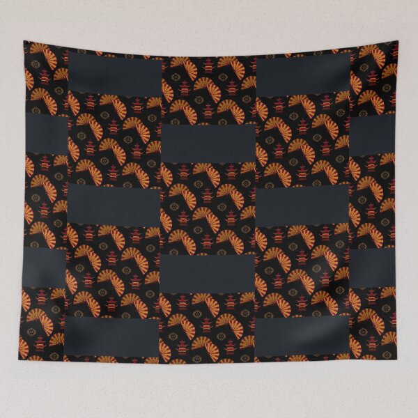 Item preview, Japanese art style pattern, pagoda and golden fans designed and sold by EthanoMarcus.