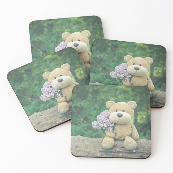 Item preview, Brown Teddy Bear holding Pink Flowers designed and sold by debjaynedesign.