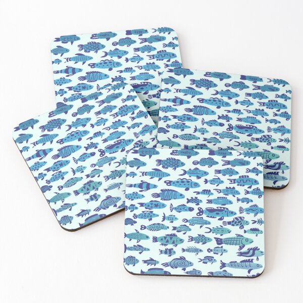 Item preview, School of Blue Sardine Fish Swimming  designed and sold by narwhalwall.