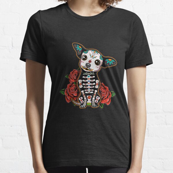 Day of the dead theme inspired key ring chain botanical Chihuahua hund Mexican D 
