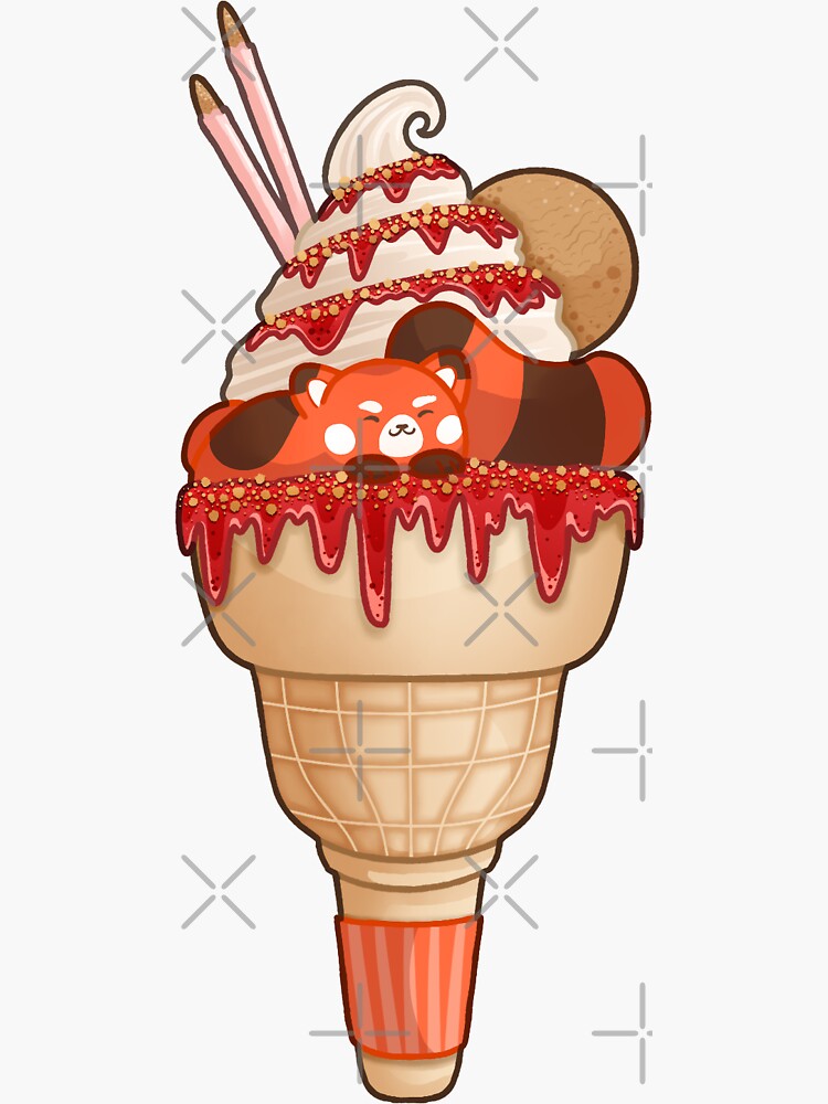 "Strawberry Cheesecake Red Panda Ice Cream Cone" Sticker for Sale by
