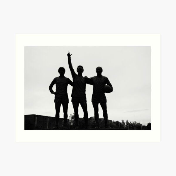 Manchester United Statue, The Holy Trinity, Best, Law & Charlton Art Print