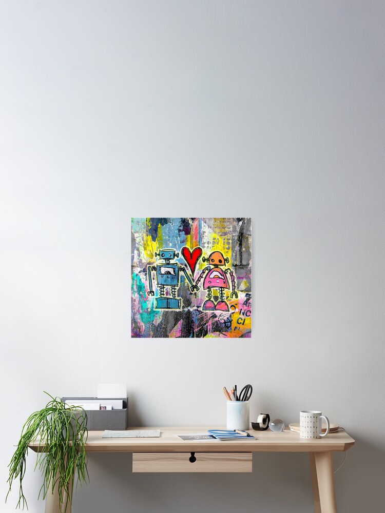 Thumbnail 2 of 3, Poster, Graffiti Pop Robot Love designed and sold by RoseanneJones.