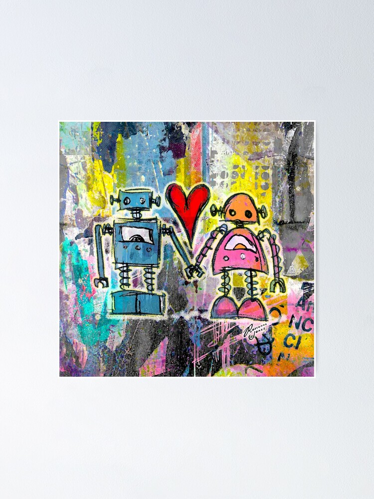 Thumbnail 1 of 3, Poster, Graffiti Pop Robot Love designed and sold by RoseanneJones.