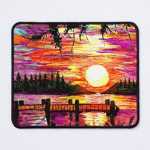 Item preview, Lake Side Sunset Landscape Acrylic Painting Artwork designed and sold by OnigiriDoctor.