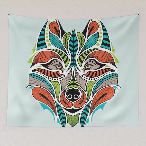 Item preview, Colorful Wolf Head Animal Totem designed and sold by Ruby Jackson.