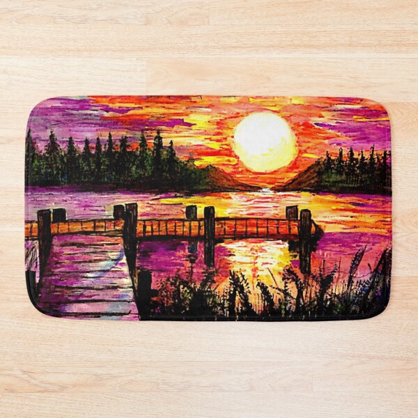 Item preview, Lake Side Sunset Landscape Acrylic Painting Artwork designed and sold by OnigiriDoctor.
