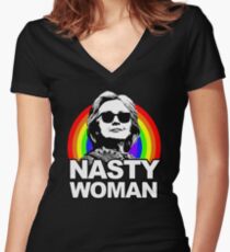 Hillary Clinton Nasty Woman Rainbow Women's Fitted V-Neck T-Shirt