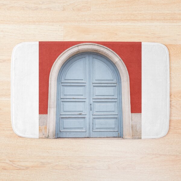 Item preview, Powder blue door on deep ochre wall.  designed and sold by mhailittlearts.