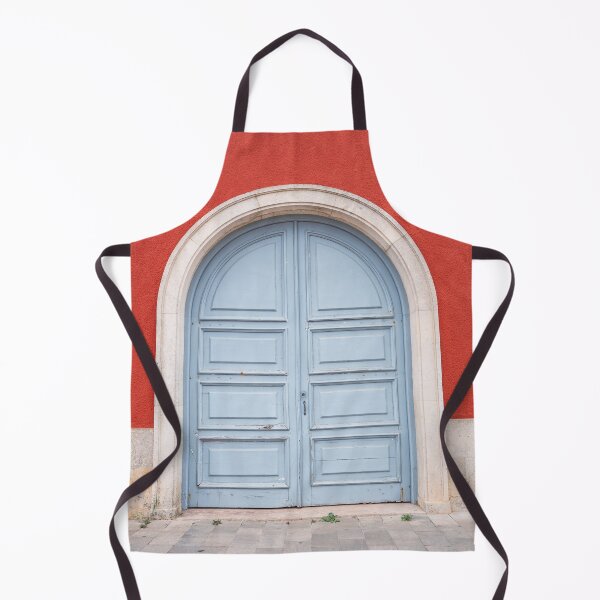 Item preview, Powder blue door on deep ochre wall.  designed and sold by mhailittlearts.