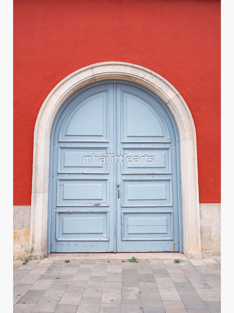 "Powder blue door on deep ochre wall. " Sticker for Sale by mhailittlearts Redbubble