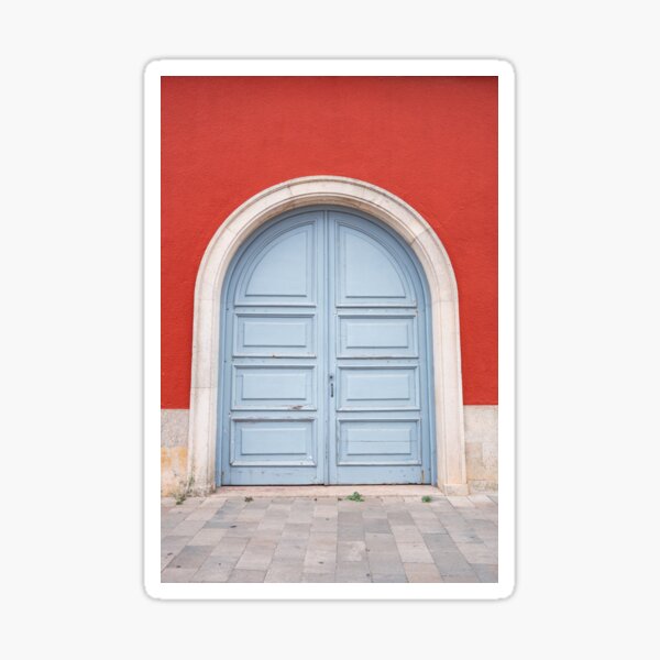 "Powder blue door on deep ochre wall. " Sticker for Sale by mhailittlearts Redbubble