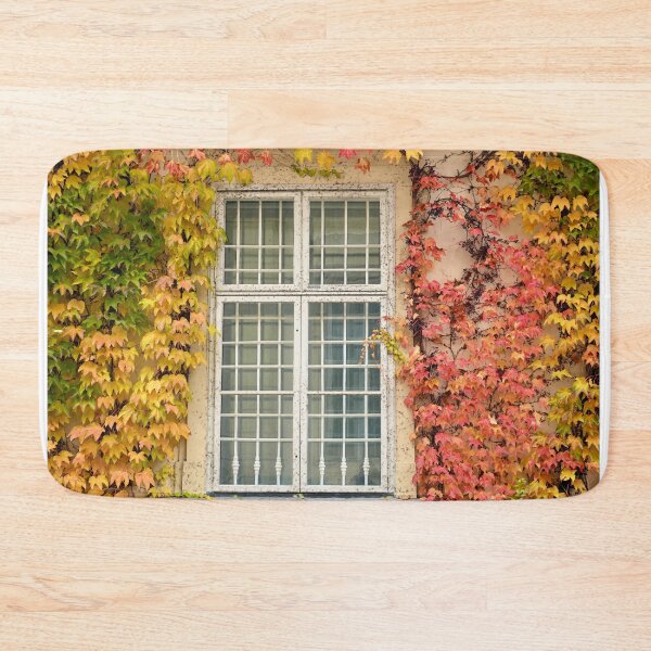 Item preview, wall with rustic wooden window and creeper in Vienna autumn season designed and sold by goceris.