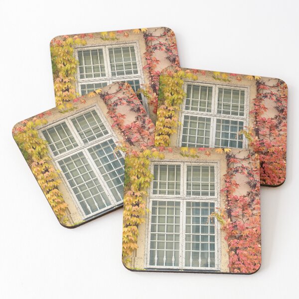Item preview, wall with rustic wooden window and creeper in Vienna autumn season designed and sold by goceris.