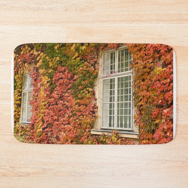 Item preview, wall with rustic wooden windows and creeper in Vienna autumn season designed and sold by goceris.