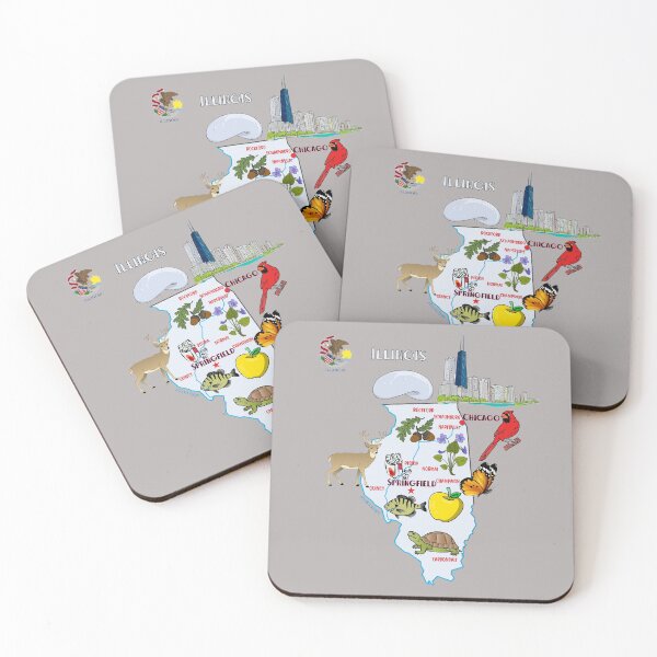 Item preview, Illinois tourist map with landmarks and famous symbols, USA, United States designed and sold by mashmosh.