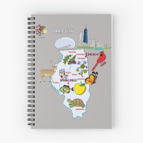 Item preview, Illinois tourist map with landmarks and famous symbols, USA, United States designed and sold by mashmosh.
