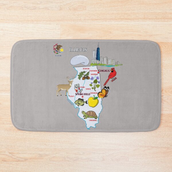 Item preview, Illinois tourist map with landmarks and famous symbols, USA, United States designed and sold by mashmosh.