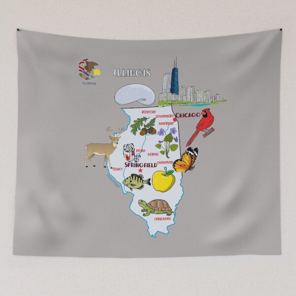 Item preview, Mapa turístico de Illinois con monumentos y símbolos famosos, Estados Unidos, Estados Unidos designed and sold by mashmosh.