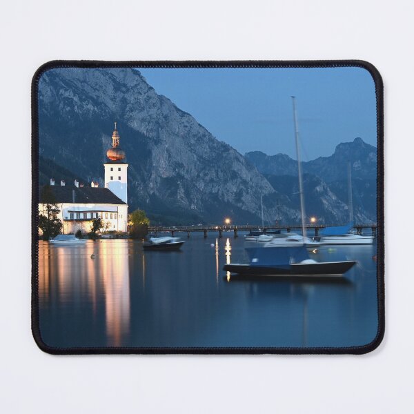 Item preview, medieval water castle Schloss Ort Orth on lake Traunsee by night in Gmunden Upper Austria designed and sold by goceris.