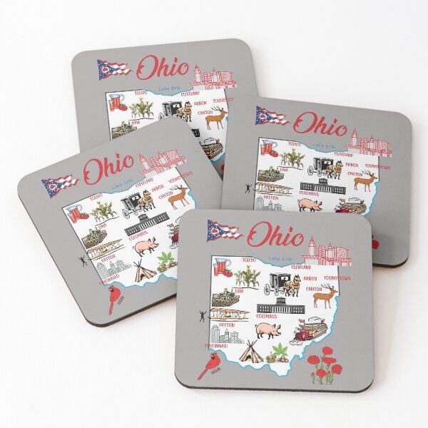 Item preview, Ohio tourist map with landmarks and famous symbols, USA, United States designed and sold by mashmosh.