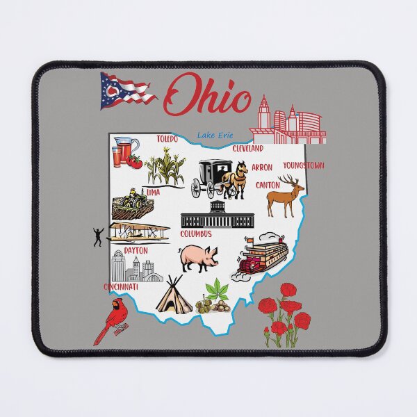 Item preview, Ohio tourist map with landmarks and famous symbols, USA, United States designed and sold by mashmosh.
