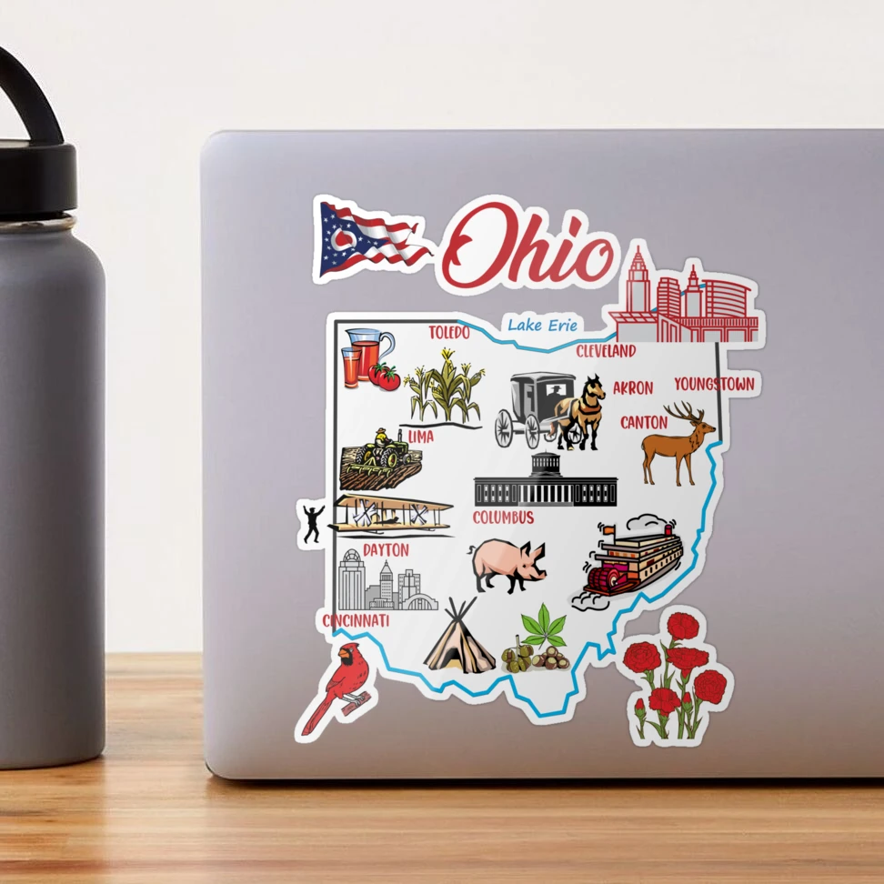 USA Ohio State Illustrated Travel Poster Map with Touristic Highlights  Coffee Mug