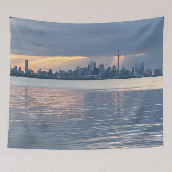 Item preview, Well Placed Sunbeam - Toronto Skyline Highlighted Through Cloud Openings designed and sold by Georgia Mizuleva.