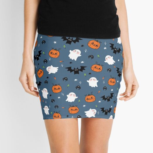 Halloween pattern pumpkin ghost bat spider cute background Mini Skirt