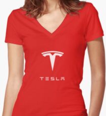 Tesla Logo Merchandise Women's Fitted V-Neck T-Shirt